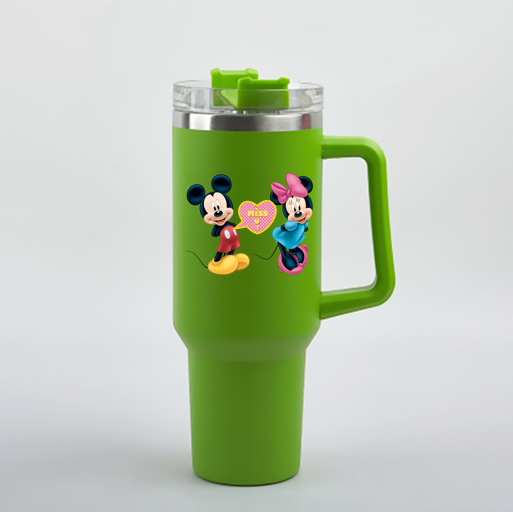 （画像用） ミッキーマウス Mickey Mouse 1200mL車用タンブラー - クリスタルステッカー（プラスチックストロー付き）